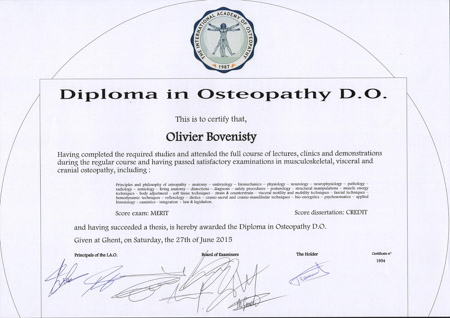 Diplôme en ostéopathie obtenu en juin 2015